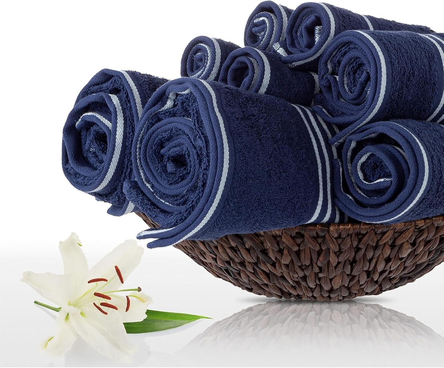 imageLavish Home 8PC Bathroom Towels Set 575GSM 100 Cotton Bathroom Essentials with 2 Bath Towels 2 Hand Cloths 2 Wash Cloths and 2 Fingertip Fabric for Shower Gym Dorm and Spa SilverNavy