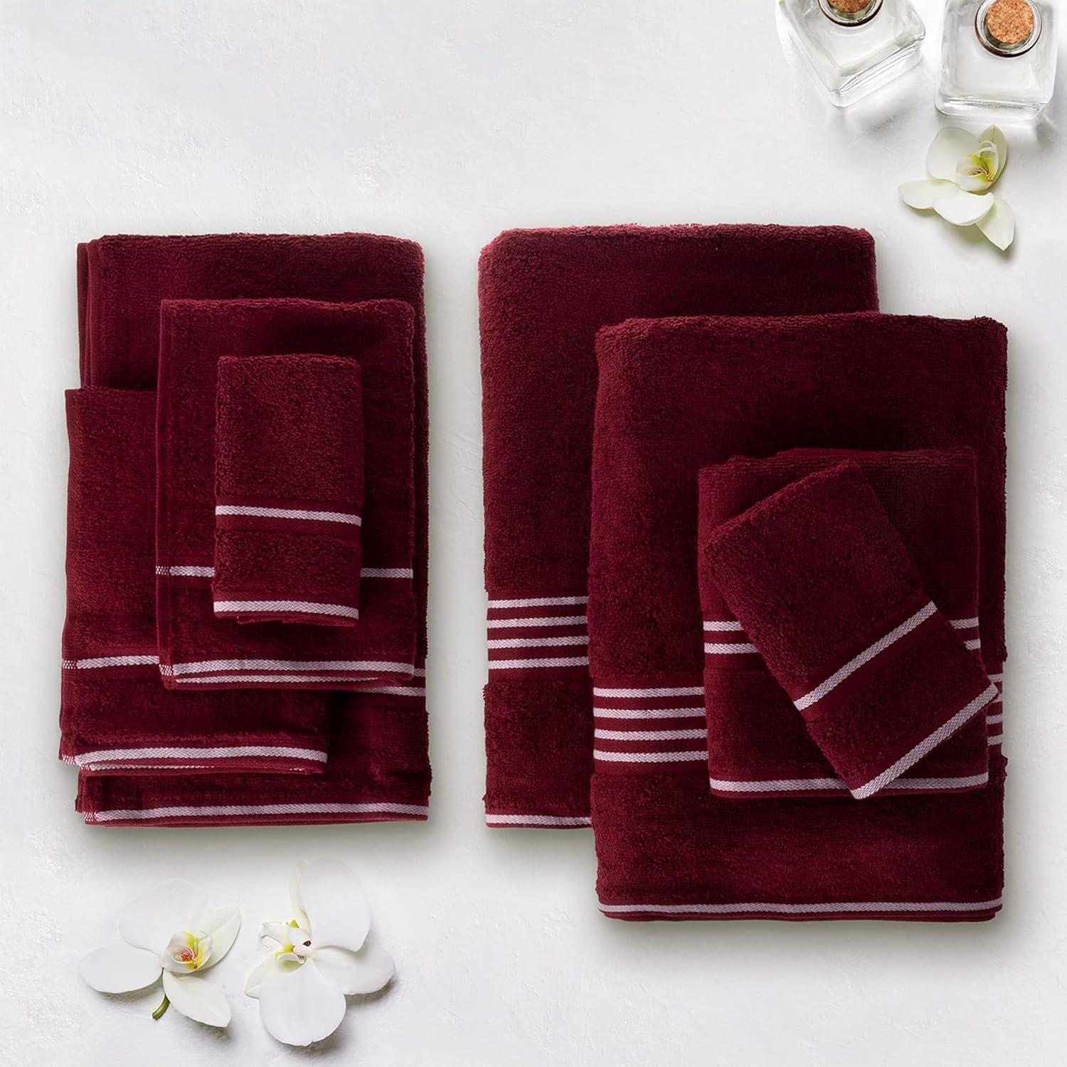 imageLavish Home 8PC Bathroom Towels Set 575GSM 100 Cotton Bathroom Essentials with 2 Bath Towels 2 Hand Cloths 2 Wash Cloths and 2 Fingertip Fabric for Shower Gym Dorm and Spa SilverBurgundy
