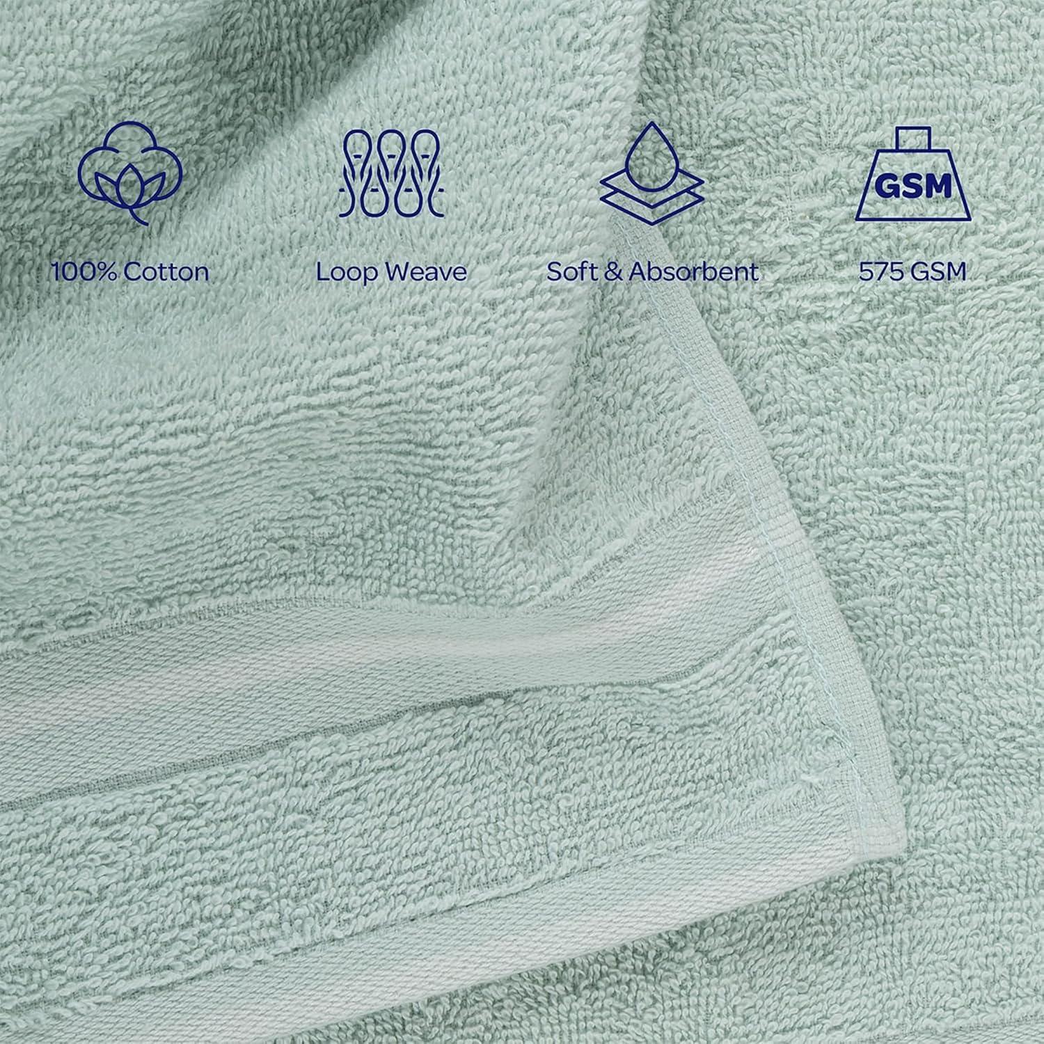 imageLavish Home 8PC Bathroom Towels Set 575GSM 100 Cotton Bathroom Essentials with 2 Bath Towels 2 Hand Cloths 2 Wash Cloths and 2 Fingertip Fabric for Shower Gym Dorm and Spa SilverSeafoam