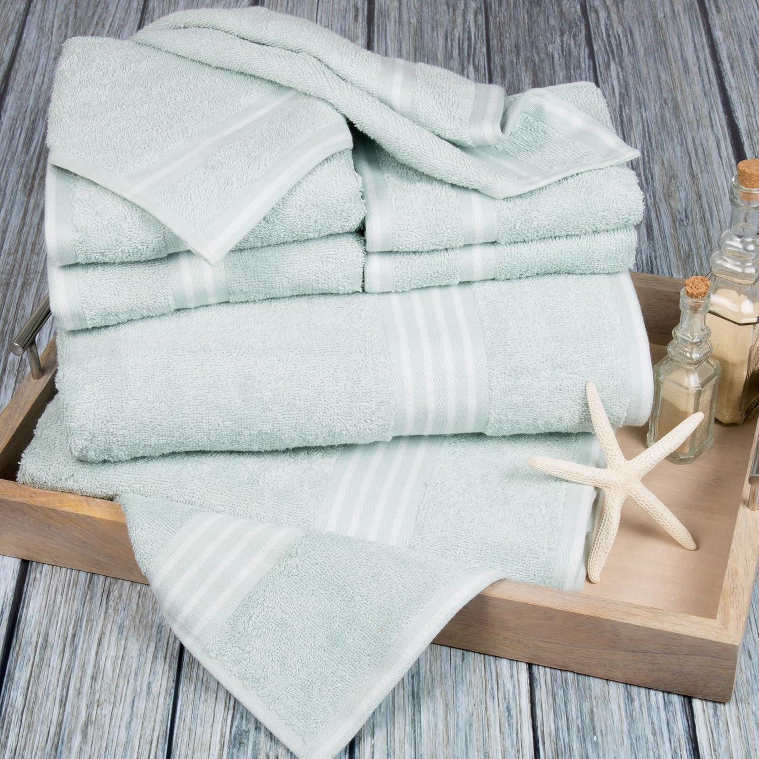 imageLavish Home 8PC Bathroom Towels Set 575GSM 100 Cotton Bathroom Essentials with 2 Bath Towels 2 Hand Cloths 2 Wash Cloths and 2 Fingertip Fabric for Shower Gym Dorm and Spa SilverSeafoam