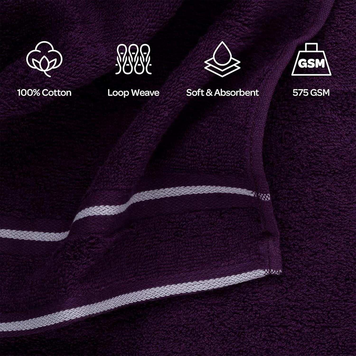 imageLavish Home 8PC Bathroom Towels Set 575GSM 100 Cotton Bathroom Essentials with 2 Bath Towels 2 Hand Cloths 2 Wash Cloths and 2 Fingertip Fabric for Shower Gym Dorm and Spa SilverEggplant