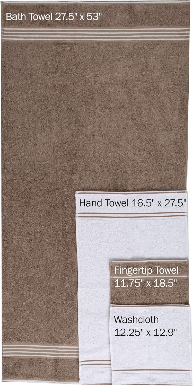 imageLavish Home 8PC Bathroom Towels Set 575GSM 100 Cotton Bathroom Essentials with 2 Bath Towels 2 Hand Cloths 2 Wash Cloths and 2 Fingertip Fabric for Shower Gym Dorm and Spa SilverWhite Taupe