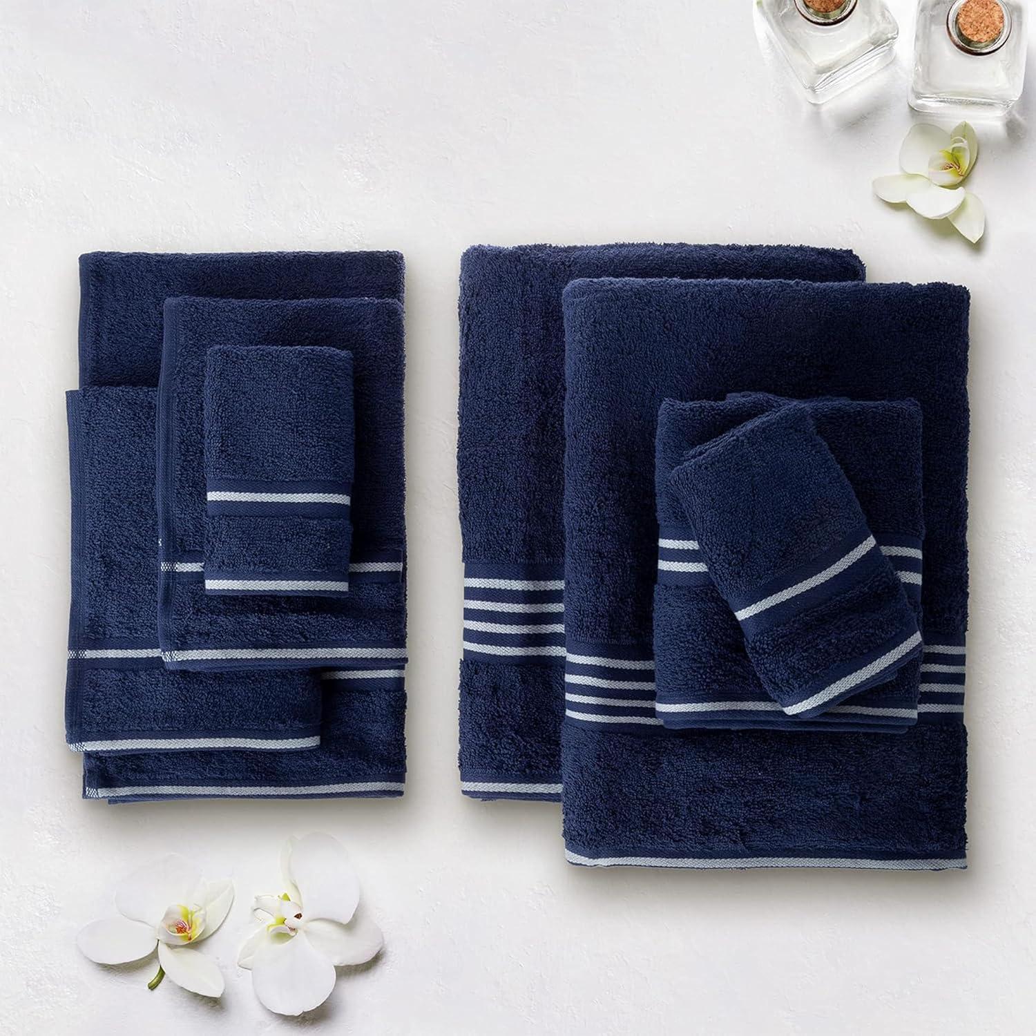 imageLavish Home 8PC Bathroom Towels Set 575GSM 100 Cotton Bathroom Essentials with 2 Bath Towels 2 Hand Cloths 2 Wash Cloths and 2 Fingertip Fabric for Shower Gym Dorm and Spa SilverNavy