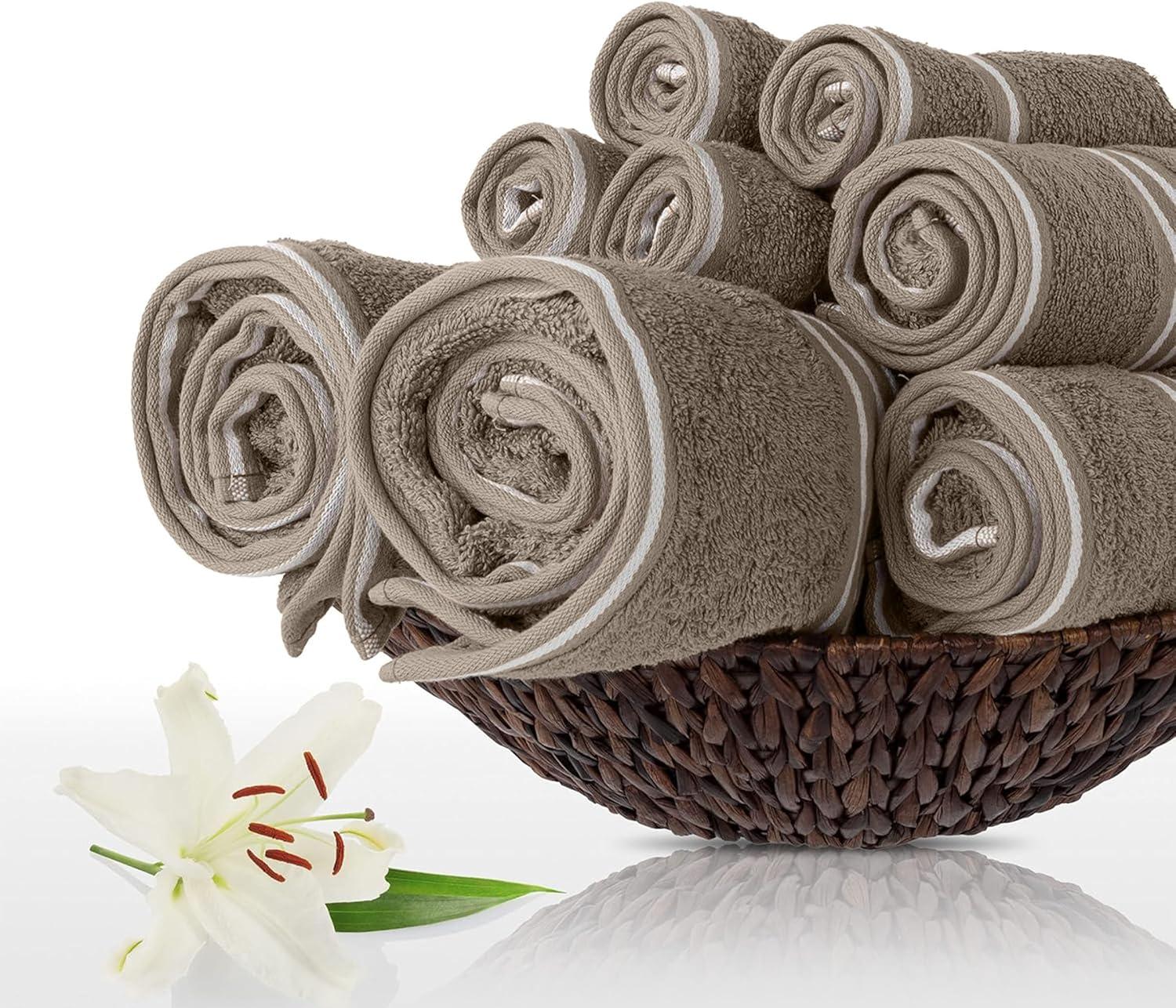 imageLavish Home 8PC Bathroom Towels Set 575GSM 100 Cotton Bathroom Essentials with 2 Bath Towels 2 Hand Cloths 2 Wash Cloths and 2 Fingertip Fabric for Shower Gym Dorm and Spa SilverTaupe