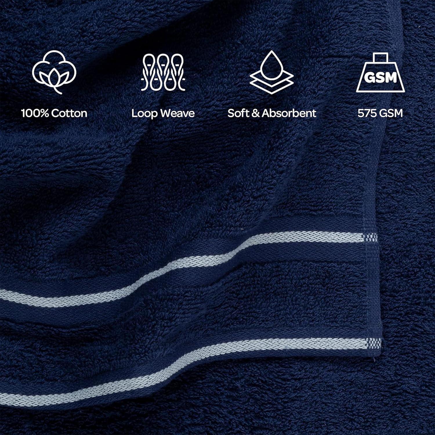 imageLavish Home 8PC Bathroom Towels Set 575GSM 100 Cotton Bathroom Essentials with 2 Bath Towels 2 Hand Cloths 2 Wash Cloths and 2 Fingertip Fabric for Shower Gym Dorm and Spa SilverNavy