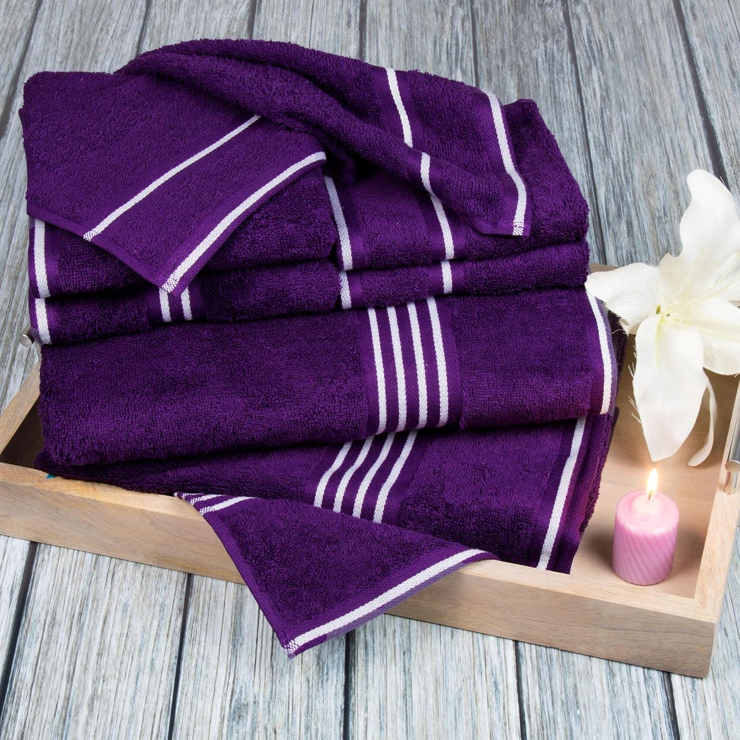 imageLavish Home 8PC Bathroom Towels Set 575GSM 100 Cotton Bathroom Essentials with 2 Bath Towels 2 Hand Cloths 2 Wash Cloths and 2 Fingertip Fabric for Shower Gym Dorm and Spa SilverEggplant