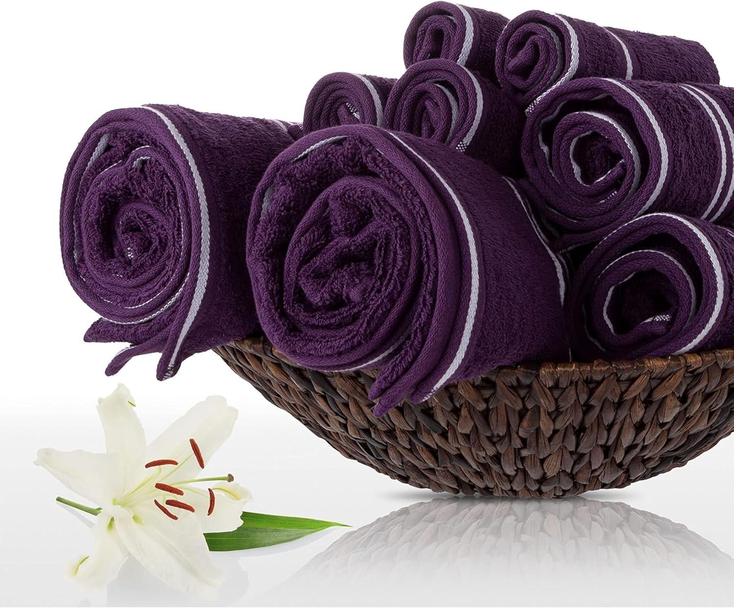 imageLavish Home 8PC Bathroom Towels Set 575GSM 100 Cotton Bathroom Essentials with 2 Bath Towels 2 Hand Cloths 2 Wash Cloths and 2 Fingertip Fabric for Shower Gym Dorm and Spa SilverEggplant
