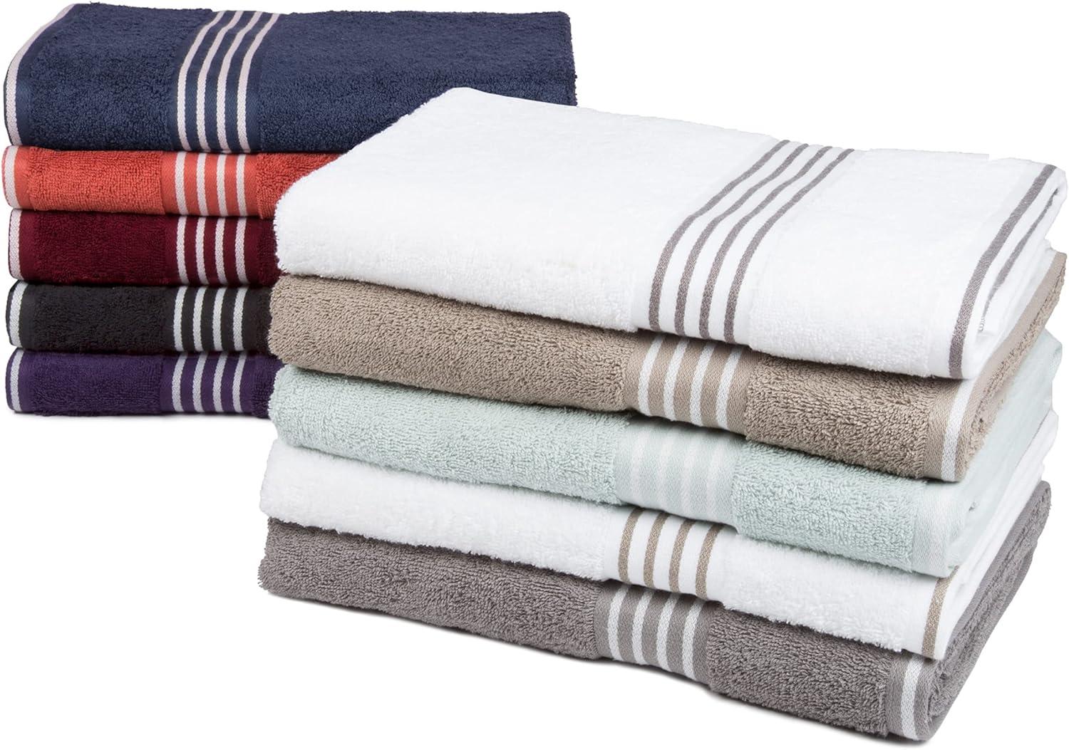 imageLavish Home 8PC Bathroom Towels Set 575GSM 100 Cotton Bathroom Essentials with 2 Bath Towels 2 Hand Cloths 2 Wash Cloths and 2 Fingertip Fabric for Shower Gym Dorm and Spa SilverWhite Silver