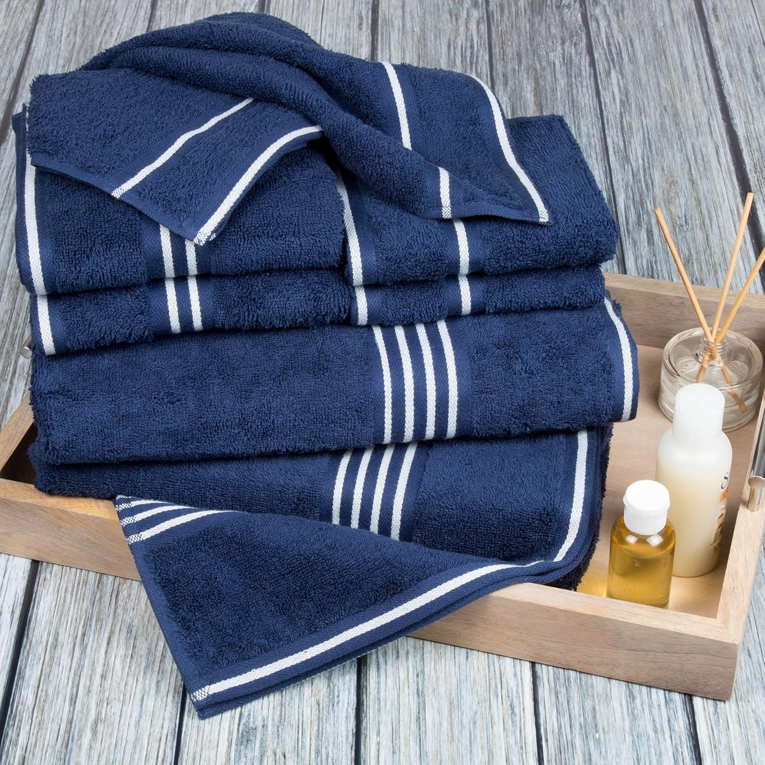 imageLavish Home 8PC Bathroom Towels Set 575GSM 100 Cotton Bathroom Essentials with 2 Bath Towels 2 Hand Cloths 2 Wash Cloths and 2 Fingertip Fabric for Shower Gym Dorm and Spa SilverNavy