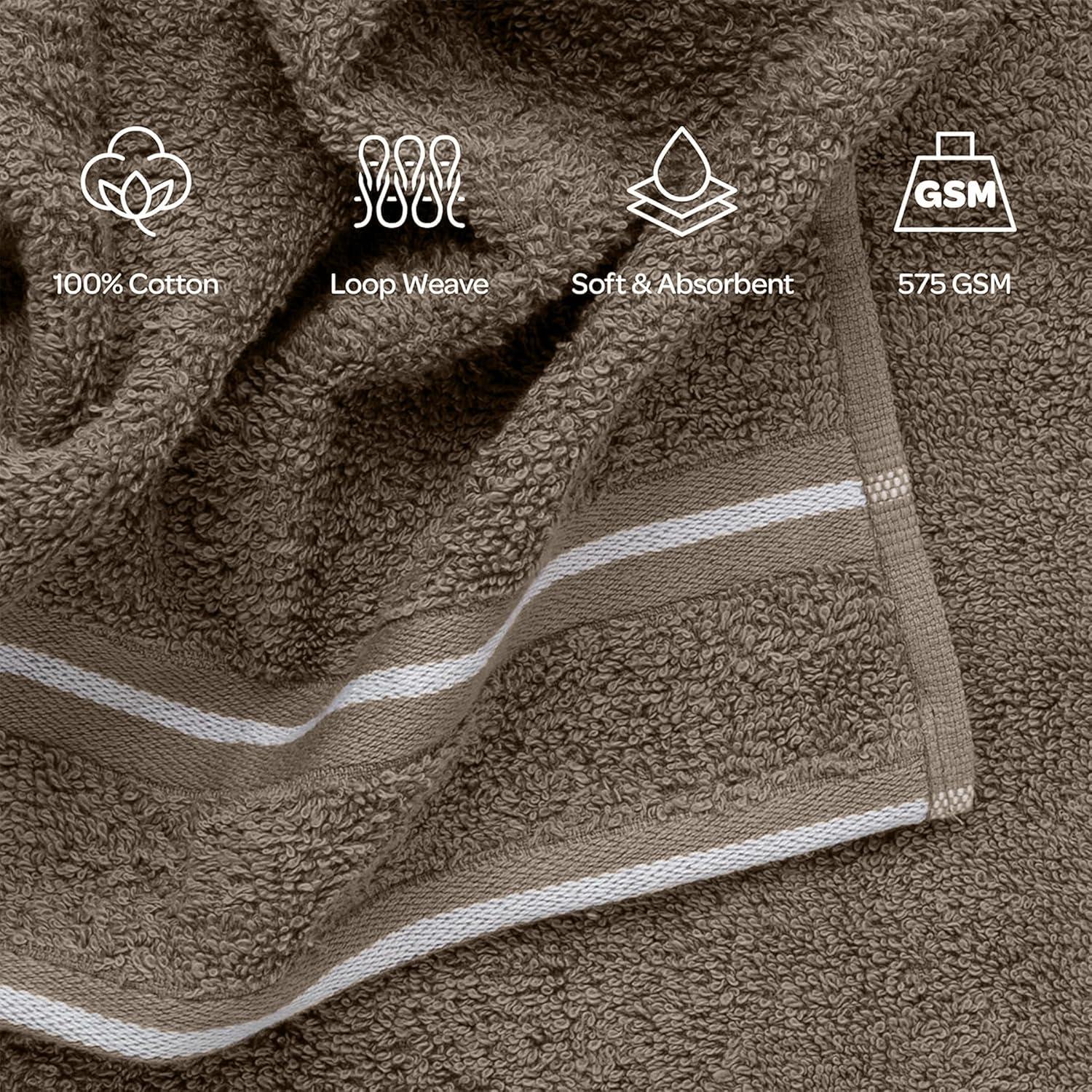 imageLavish Home 8PC Bathroom Towels Set 575GSM 100 Cotton Bathroom Essentials with 2 Bath Towels 2 Hand Cloths 2 Wash Cloths and 2 Fingertip Fabric for Shower Gym Dorm and Spa SilverTaupe