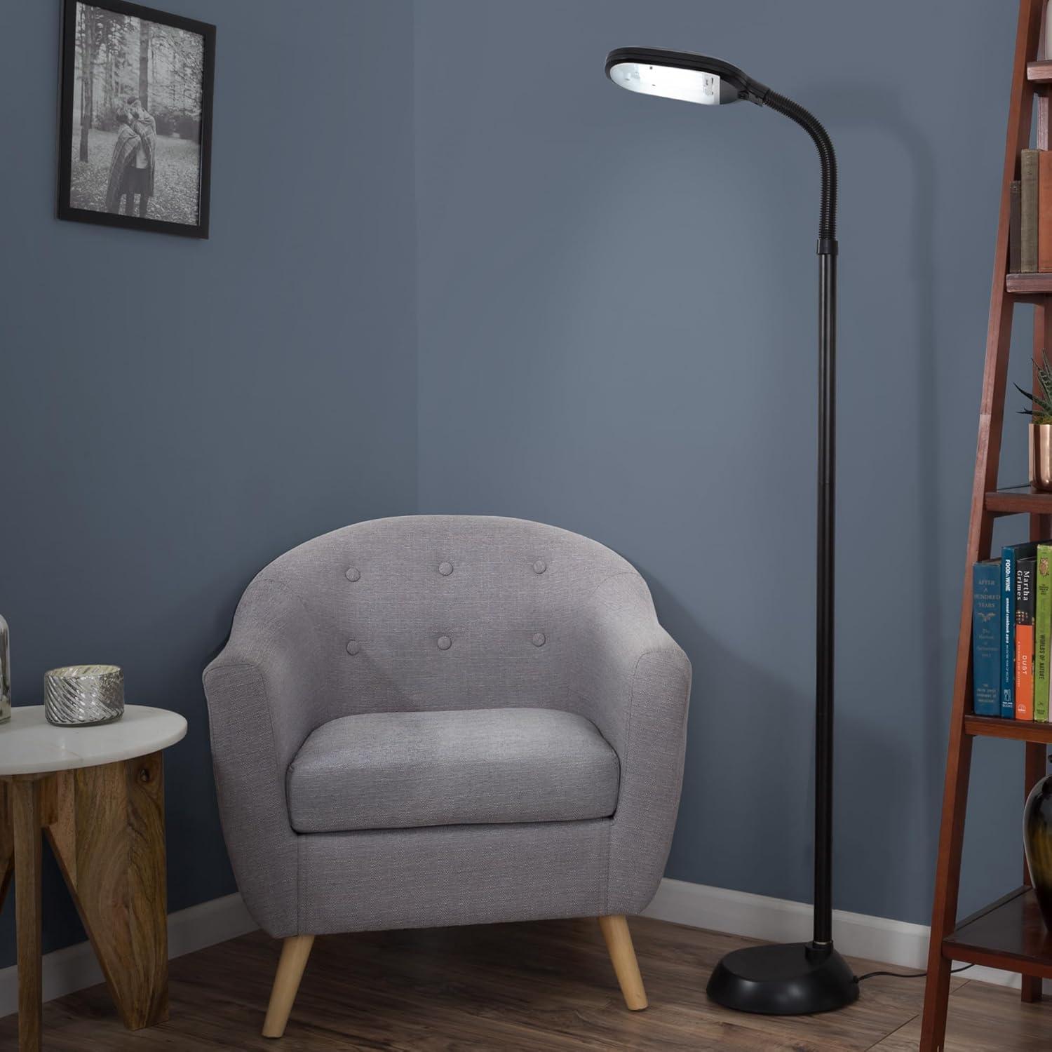 imageLavish Home Adjustable Floor Lamp for Bedroom Full Spectrum Natural Sunlight Lamp for Office with Bendable Neck for Reading Light Craft Studying and Esthetician Light Black