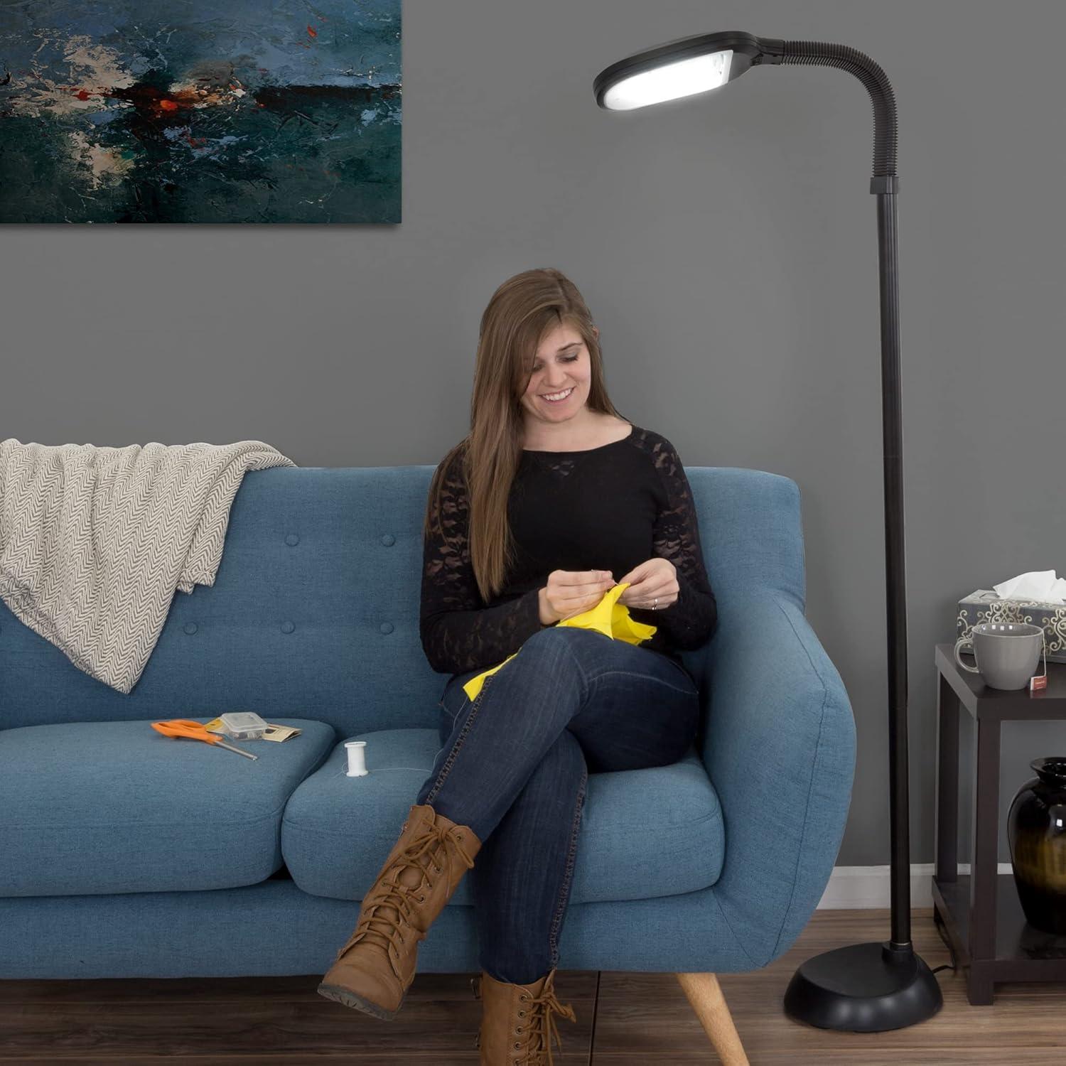 imageLavish Home Adjustable Floor Lamp for Bedroom Full Spectrum Natural Sunlight Lamp for Office with Bendable Neck for Reading Light Craft Studying and Esthetician Light Black