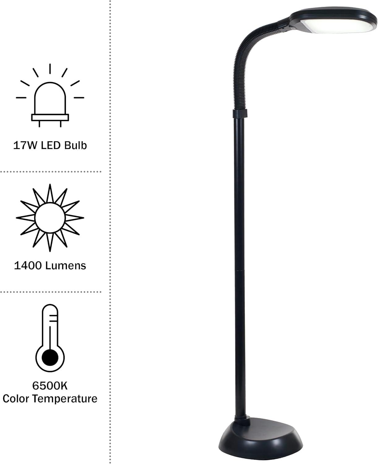 imageLavish Home Adjustable LED Floor Lamp with Bendable Neck Full Spectrum Natural Sunlight LED Lamp for Bedroom and Living Room Reading Craft and Esthetician Light Black