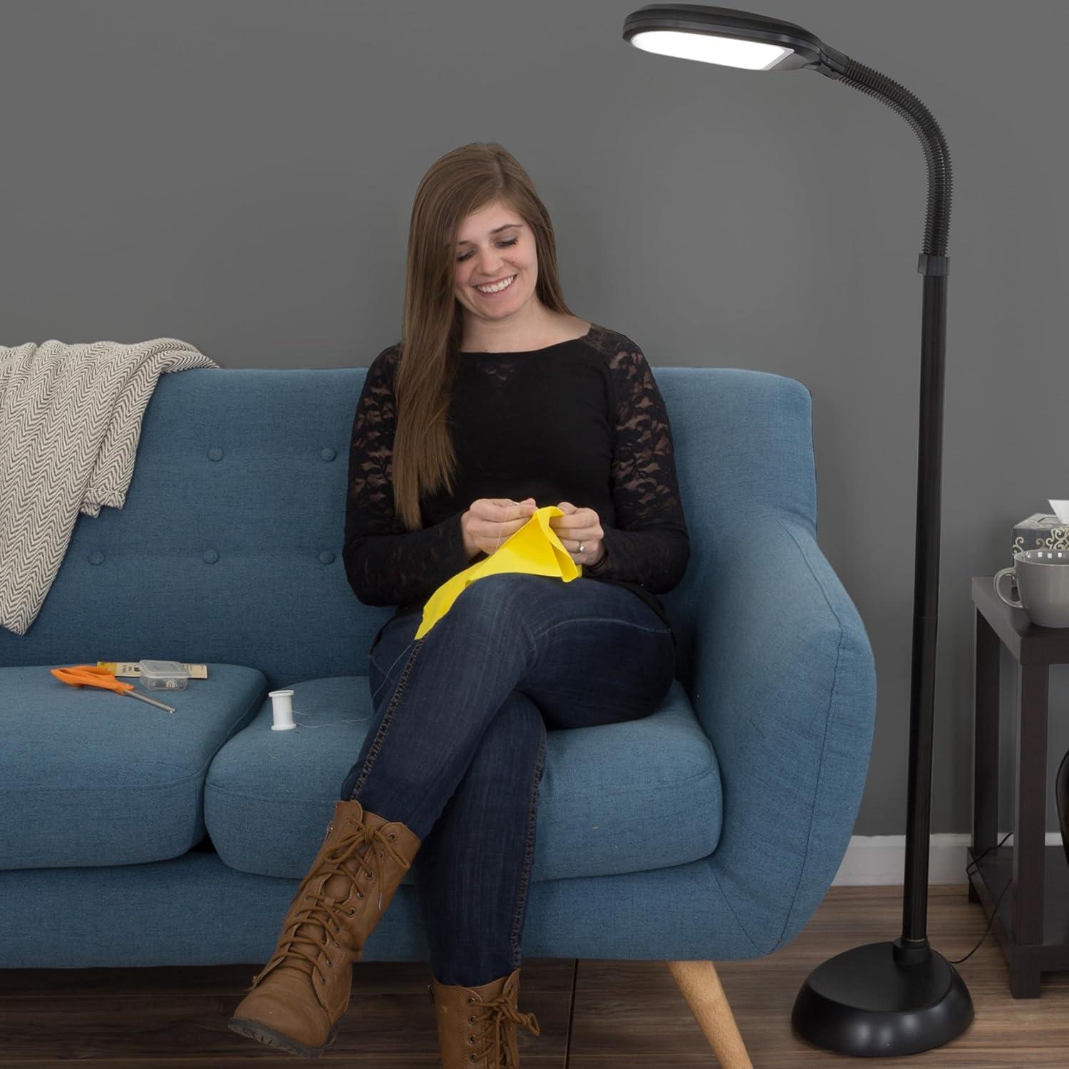 imageLavish Home Adjustable LED Floor Lamp with Bendable Neck Full Spectrum Natural Sunlight LED Lamp for Bedroom and Living Room Reading Craft and Esthetician Light Black