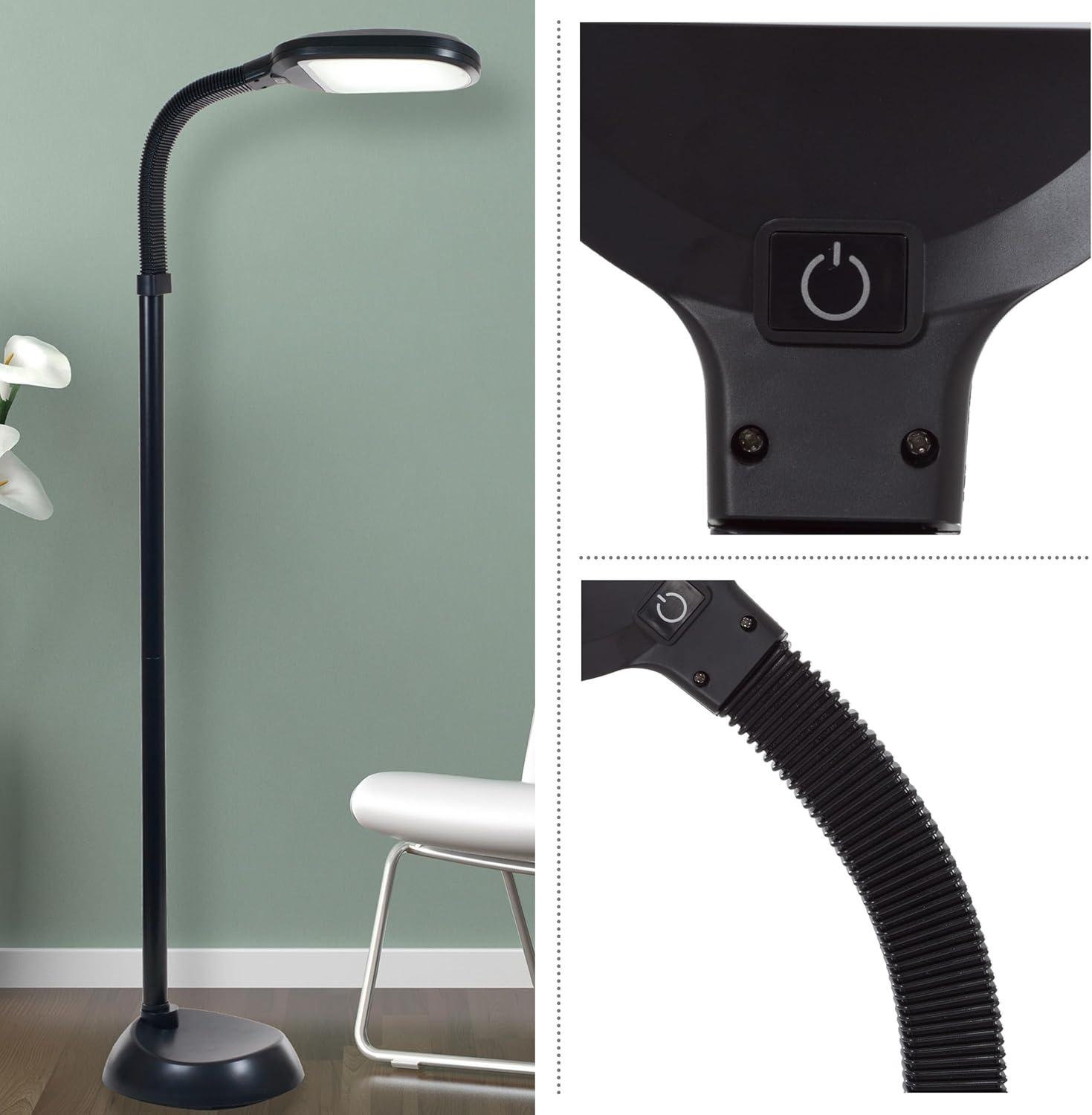 imageLavish Home Adjustable LED Floor Lamp with Bendable Neck Full Spectrum Natural Sunlight LED Lamp for Bedroom and Living Room Reading Craft and Esthetician Light Black