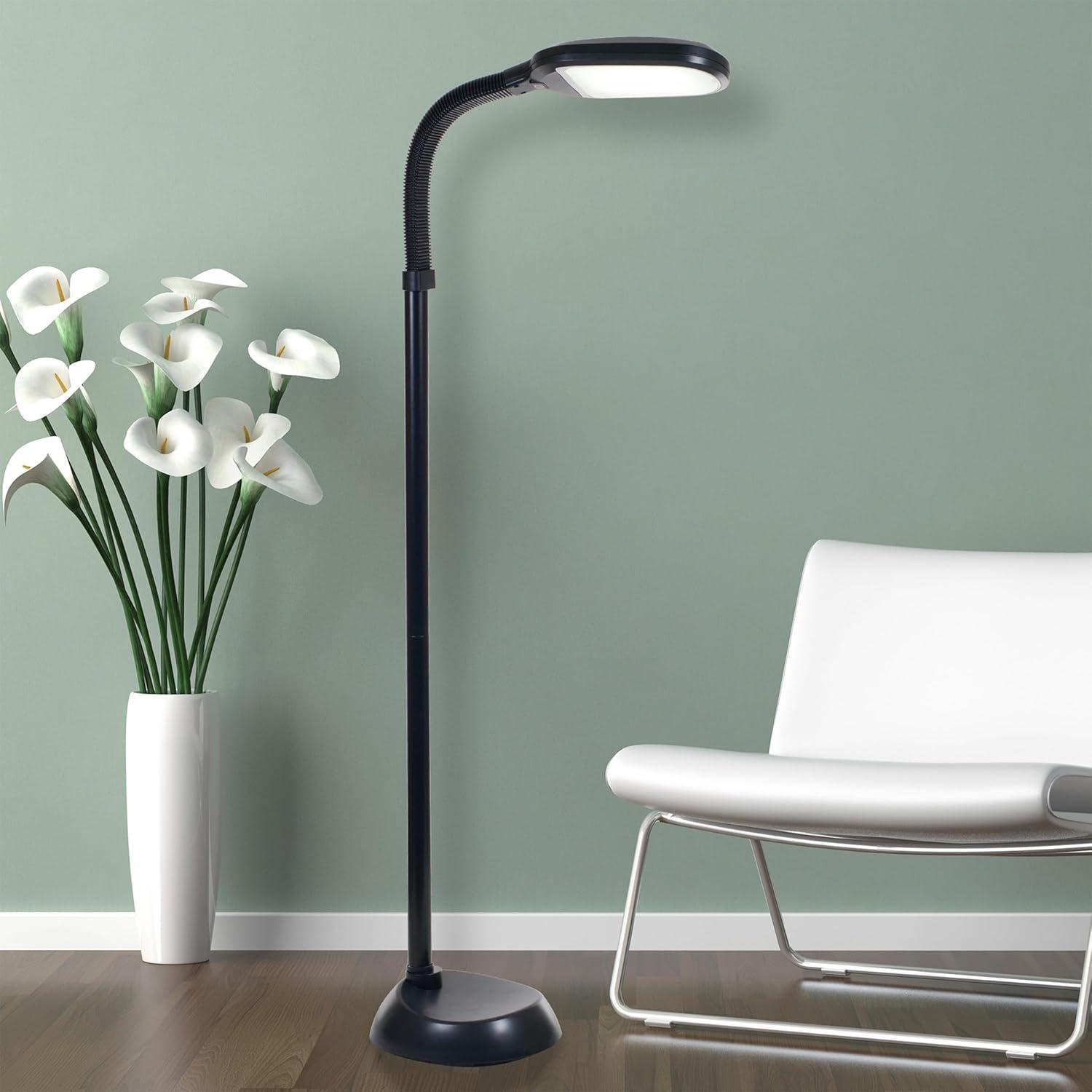 imageLavish Home Adjustable LED Floor Lamp with Bendable Neck Full Spectrum Natural Sunlight LED Lamp for Bedroom and Living Room Reading Craft and Esthetician Light Black