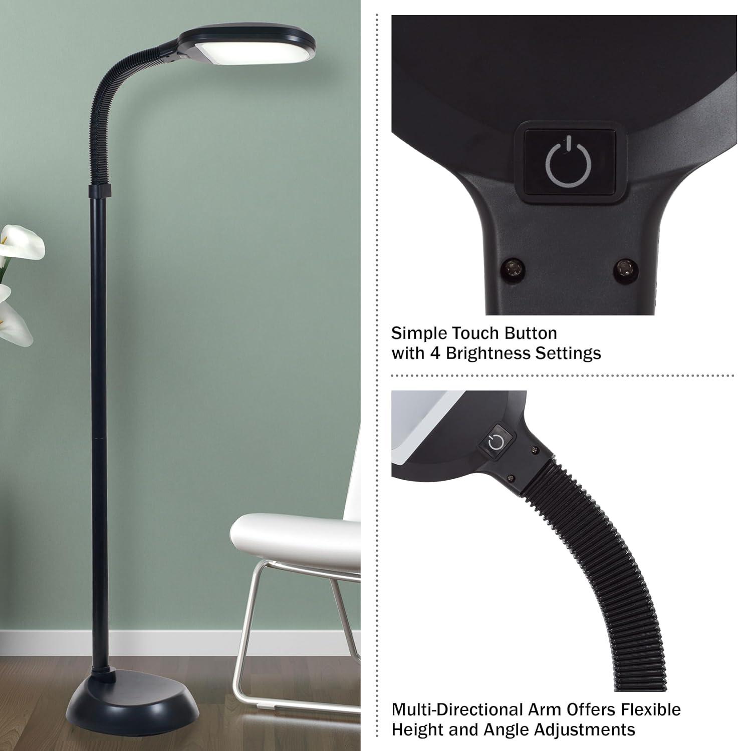 imageLavish Home Adjustable LED Floor Lamp with Bendable Neck Full Spectrum Natural Sunlight LED Lamp for Bedroom and Living Room Reading Craft and Esthetician Light Black