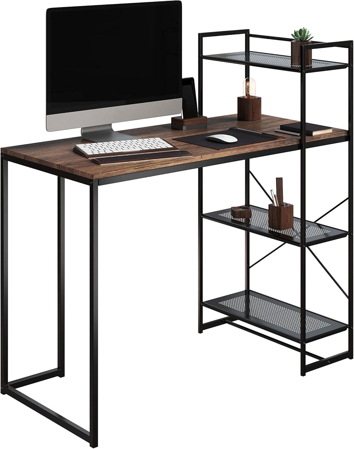imageLavish Home AllinOne Computer Desk with Shelves Modern Industrial Style Wood and Steel for Home Office Bedroom or Craft Table