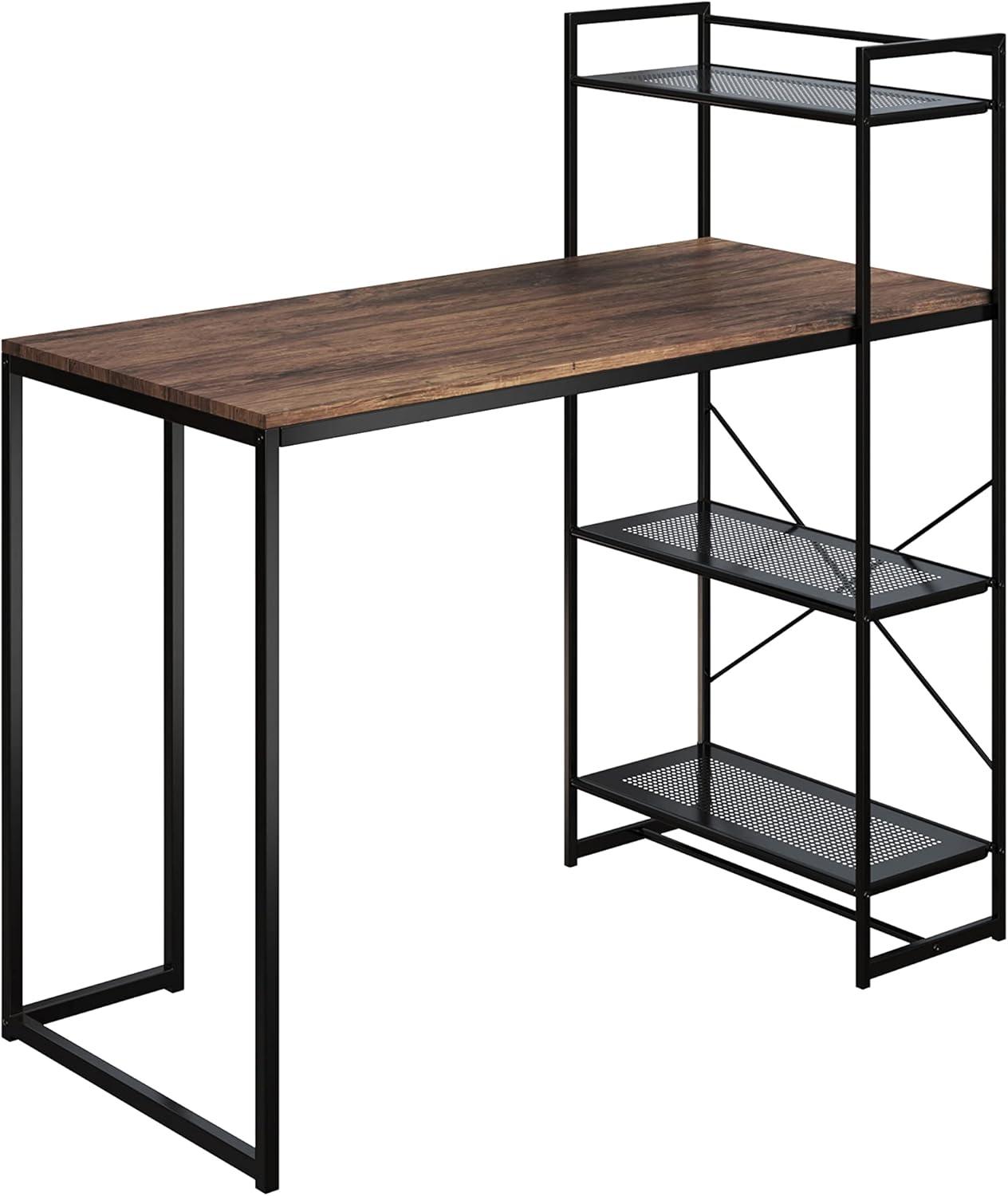 imageLavish Home AllinOne Computer Desk with Shelves Modern Industrial Style Wood and Steel for Home Office Bedroom or Craft Table