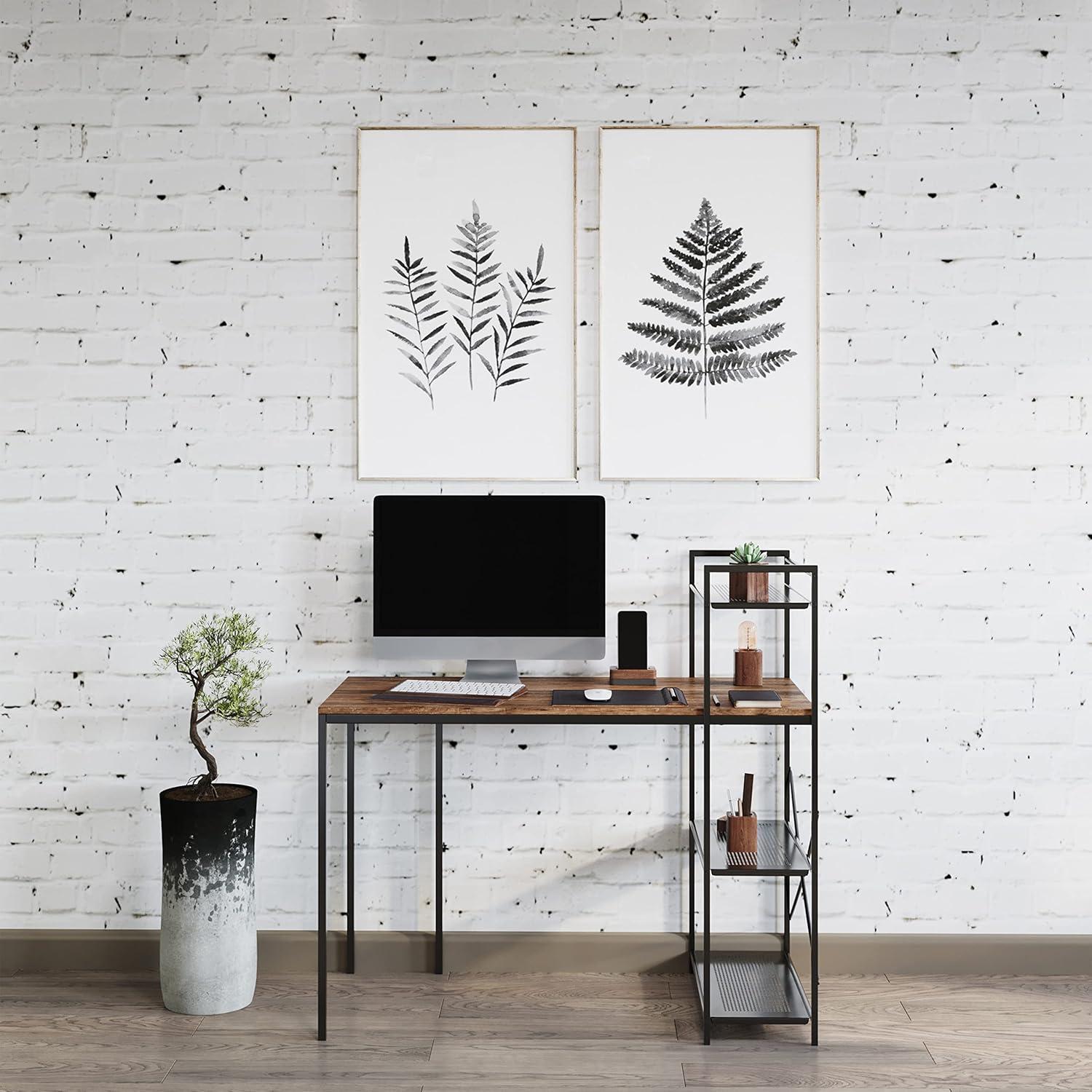 imageLavish Home AllinOne Computer Desk with Shelves Modern Industrial Style Wood and Steel for Home Office Bedroom or Craft Table