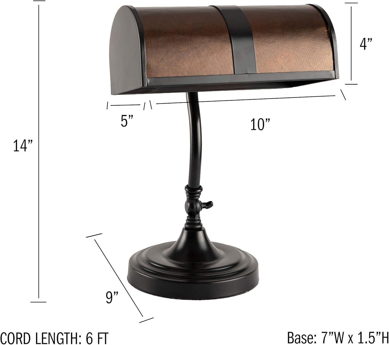 imageLavish Home Bankers Lamp Mission Style Amber Mica Shade Table or Desk Light LED Bulb Included Classic Vintage Look Accent Decor Dark Brown Black Off White 10 x 9 x 14 L x W x H