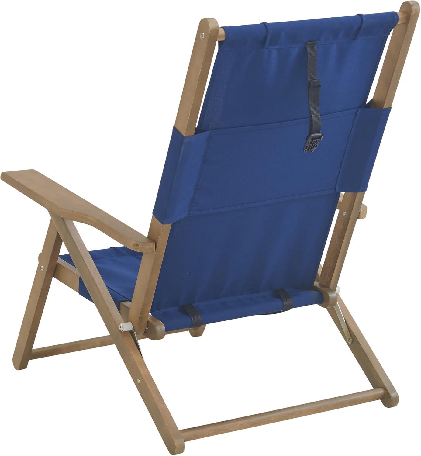 imageLavish Home Beach Chair Outdoor WeatherResistant Wood Folding Chair with Backpack Straps 4Position Reclining Seat Beach Essentials Taupe StripeBlue