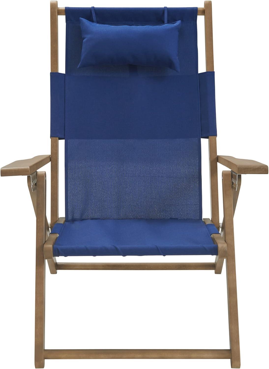 imageLavish Home Beach Chair Outdoor WeatherResistant Wood Folding Chair with Backpack Straps 4Position Reclining Seat Beach Essentials Taupe StripeBlue