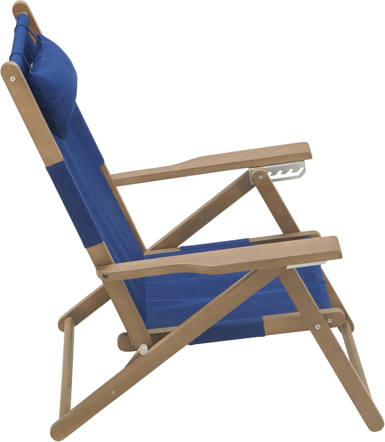 imageLavish Home Beach Chair Outdoor WeatherResistant Wood Folding Chair with Backpack Straps 4Position Reclining Seat Beach Essentials Taupe StripeBlue