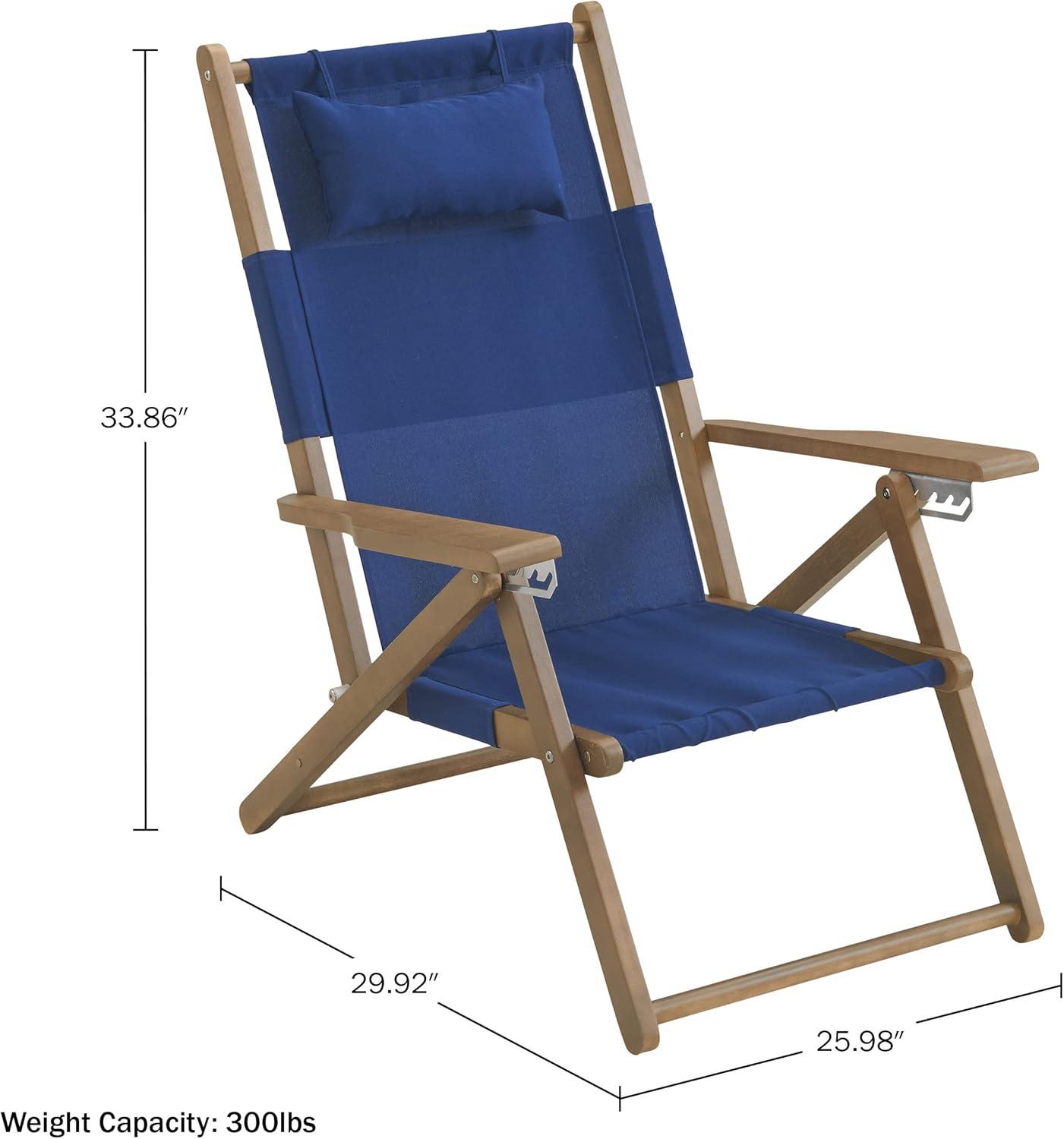 imageLavish Home Beach Chair Outdoor WeatherResistant Wood Folding Chair with Backpack Straps 4Position Reclining Seat Beach Essentials Taupe StripeBlue