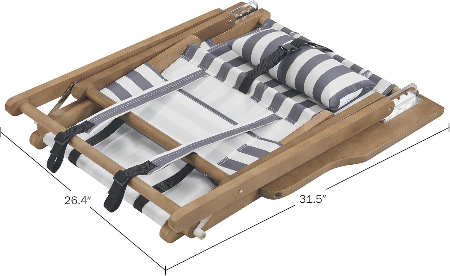 imageLavish Home Beach Chair Outdoor WeatherResistant Wood Folding Chair with Backpack Straps 4Position Reclining Seat Beach Essentials Taupe StripeGrey