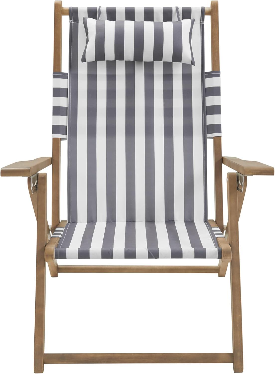 imageLavish Home Beach Chair Outdoor WeatherResistant Wood Folding Chair with Backpack Straps 4Position Reclining Seat Beach Essentials Taupe StripeGrey