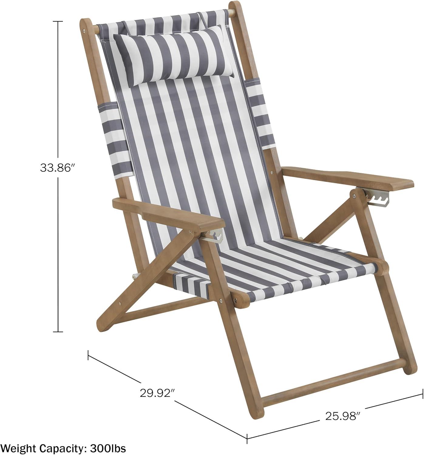 imageLavish Home Beach Chair Outdoor WeatherResistant Wood Folding Chair with Backpack Straps 4Position Reclining Seat Beach Essentials Taupe StripeGrey