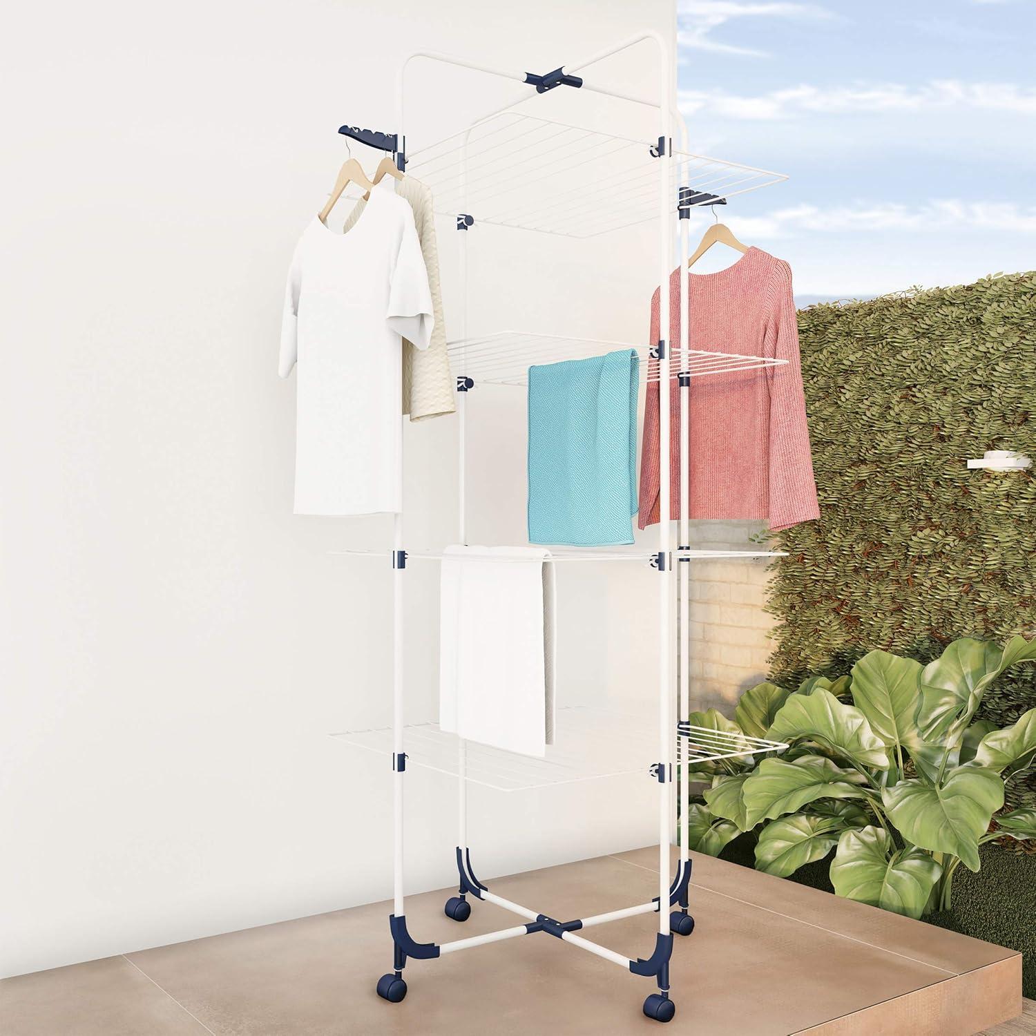 imageLavish Home Clothes Drying Rack 4Tiered Laundry Station with Collapsible Shelves and Wheels for Folding Sorting and Air Drying Garments