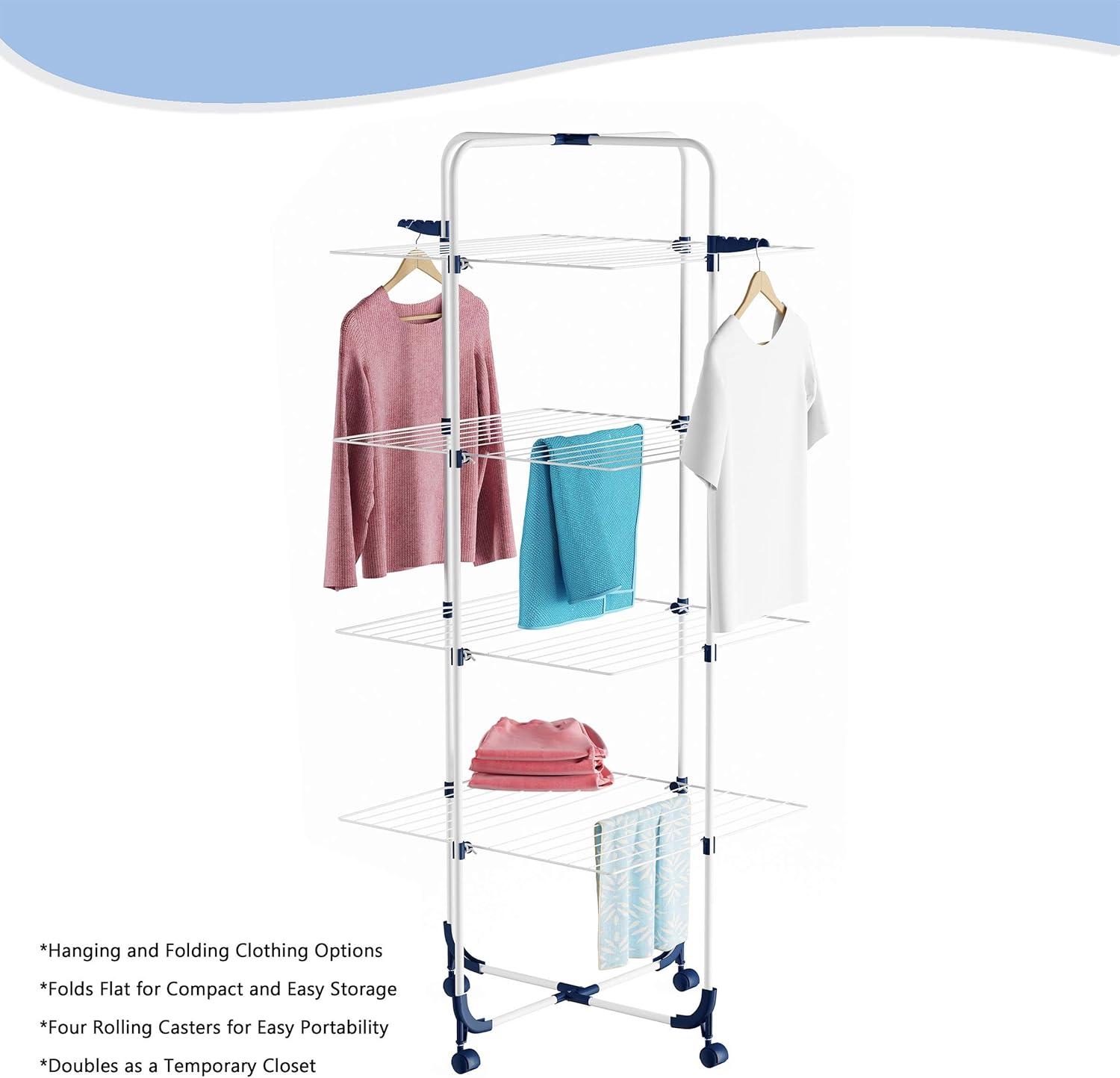imageLavish Home Clothes Drying Rack 4Tiered Laundry Station with Collapsible Shelves and Wheels for Folding Sorting and Air Drying Garments