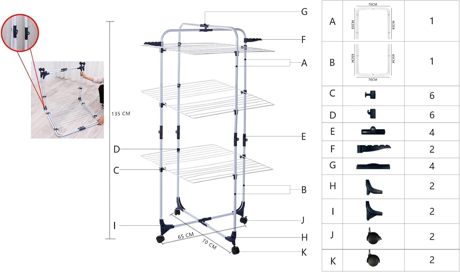 imageLavish Home Clothes Drying Rack 4Tiered Laundry Station with Collapsible Shelves and Wheels for Folding Sorting and Air Drying Garments