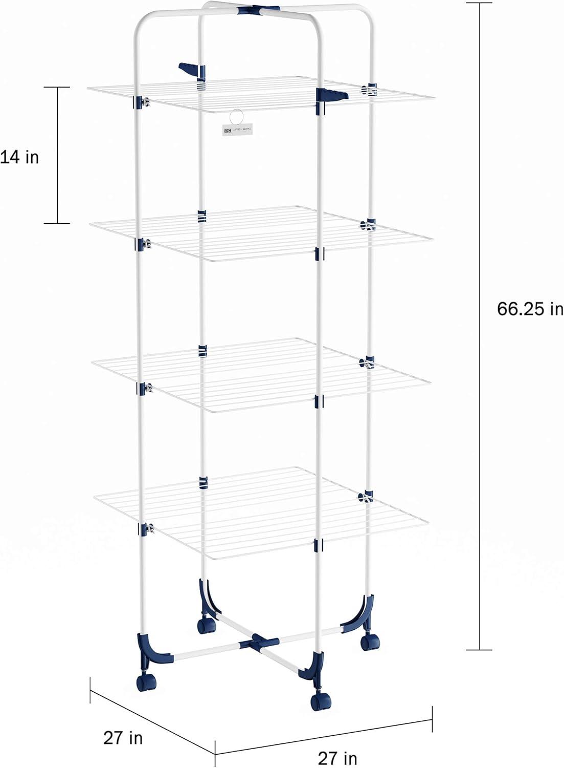 imageLavish Home Clothes Drying Rack 4Tiered Laundry Station with Collapsible Shelves and Wheels for Folding Sorting and Air Drying Garments