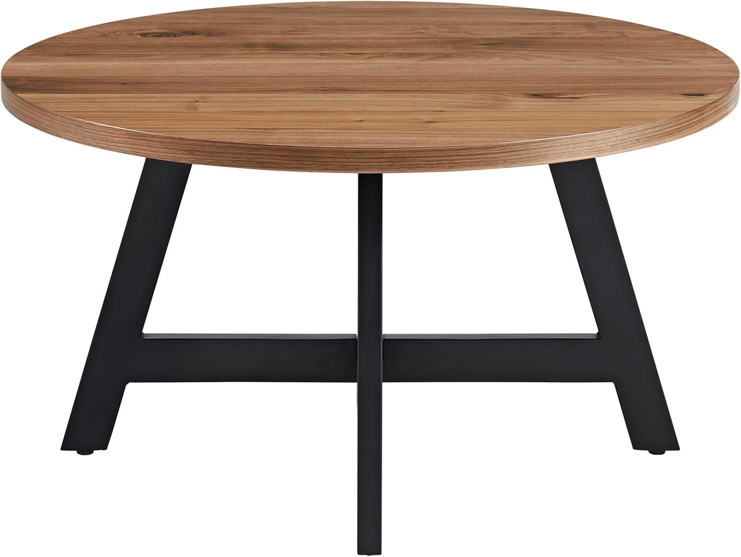 imageLavish Home Coffee Table Industrial Modern Round Table with Wood Top and Metal Base Furniture for Living Room Apartment or Dorm Room Walnut