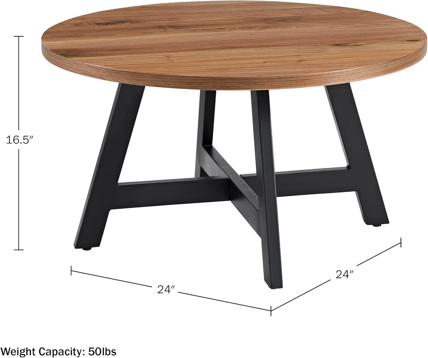 imageLavish Home Coffee Table Industrial Modern Round Table with Wood Top and Metal Base Furniture for Living Room Apartment or Dorm Room Walnut