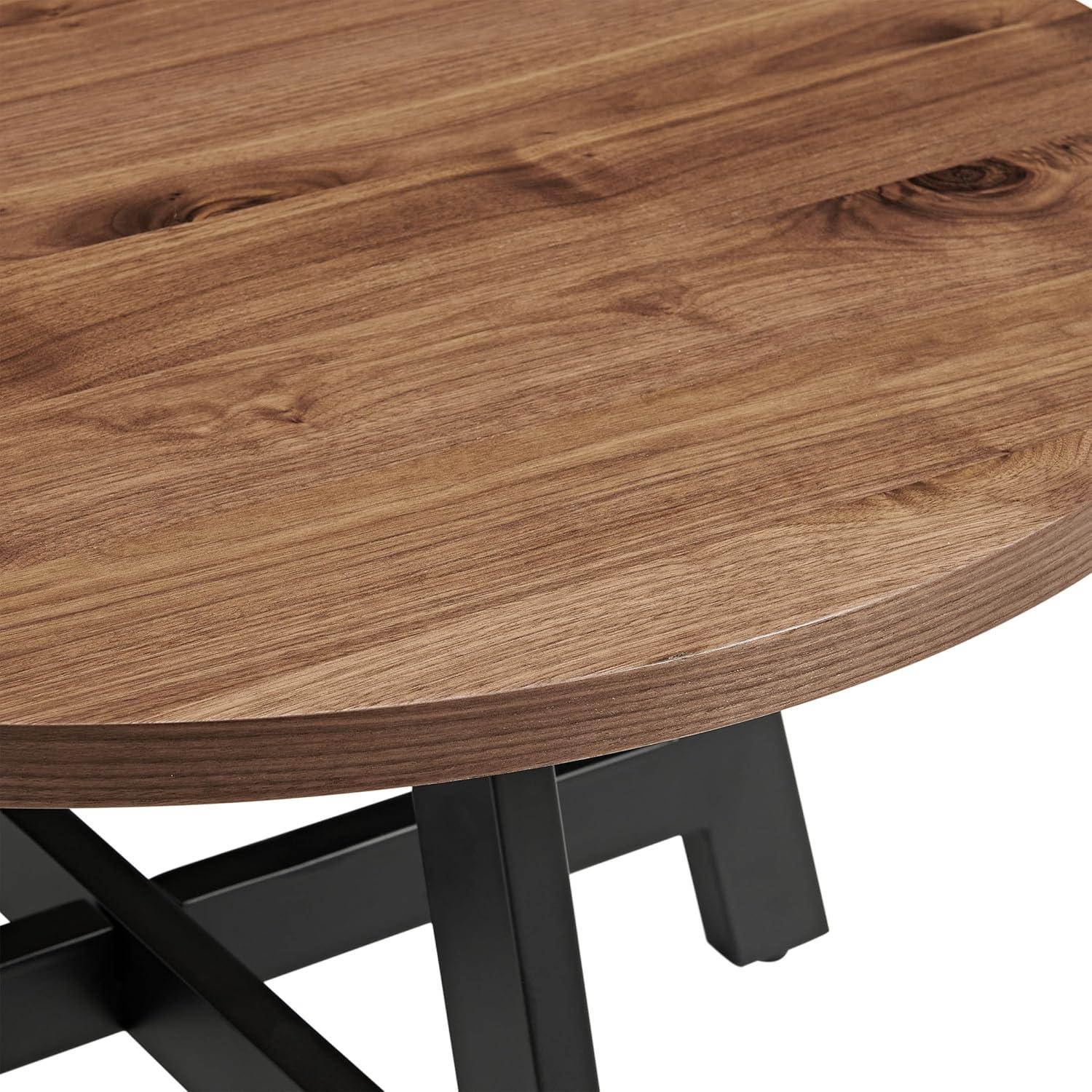 imageLavish Home Coffee Table Industrial Modern Round Table with Wood Top and Metal Base Furniture for Living Room Apartment or Dorm Room Walnut