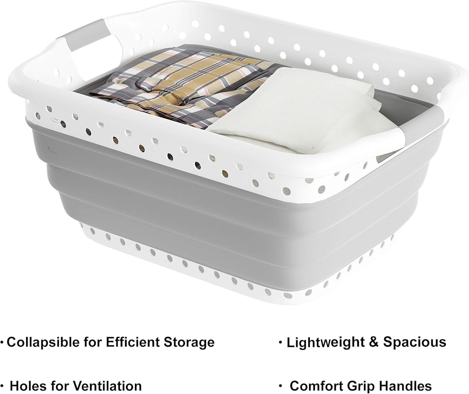 imageLavish Home Collapsible Plastic Laundry Basket SpaceSaving Portable Clothes Hamper with Comfort Grip Handles for Laundry Room Organization and Storage Gray