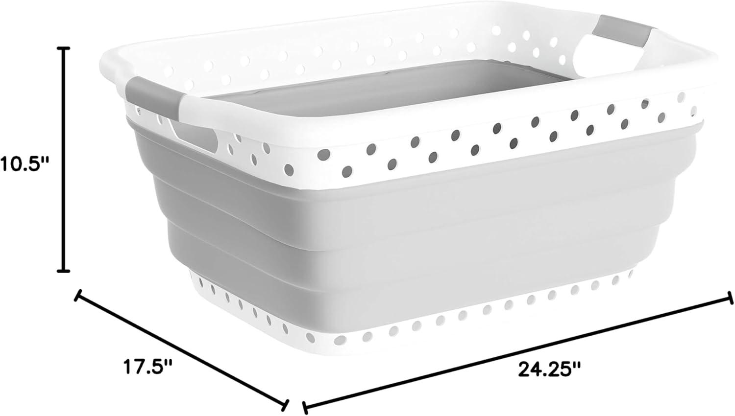 imageLavish Home Collapsible Plastic Laundry Basket SpaceSaving Portable Clothes Hamper with Comfort Grip Handles for Laundry Room Organization and Storage Gray