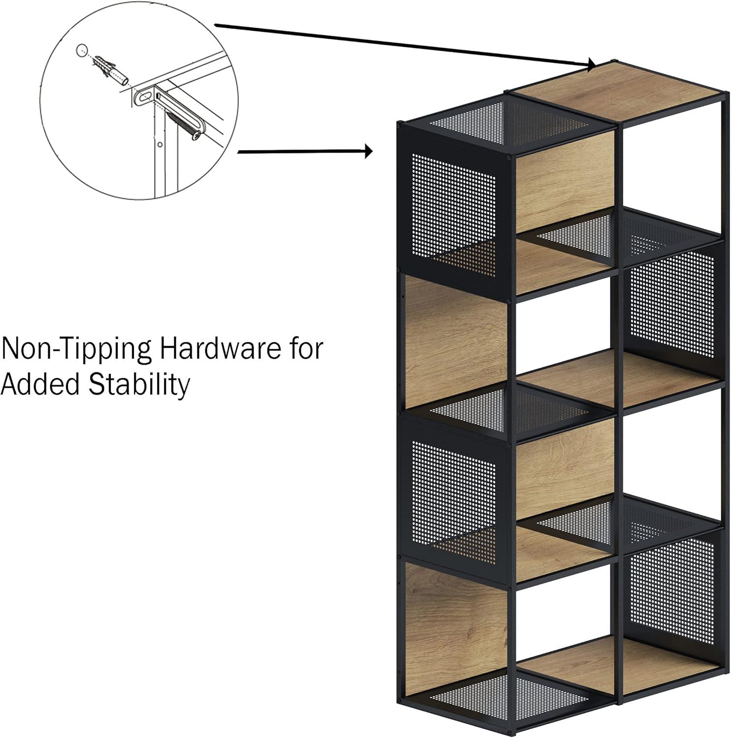imageLavish Home Cube Storage Organizer IndustrialStyle Wood and Metal Shelving Unit Freestanding Bookshelf for The Home or Office Oak and Black