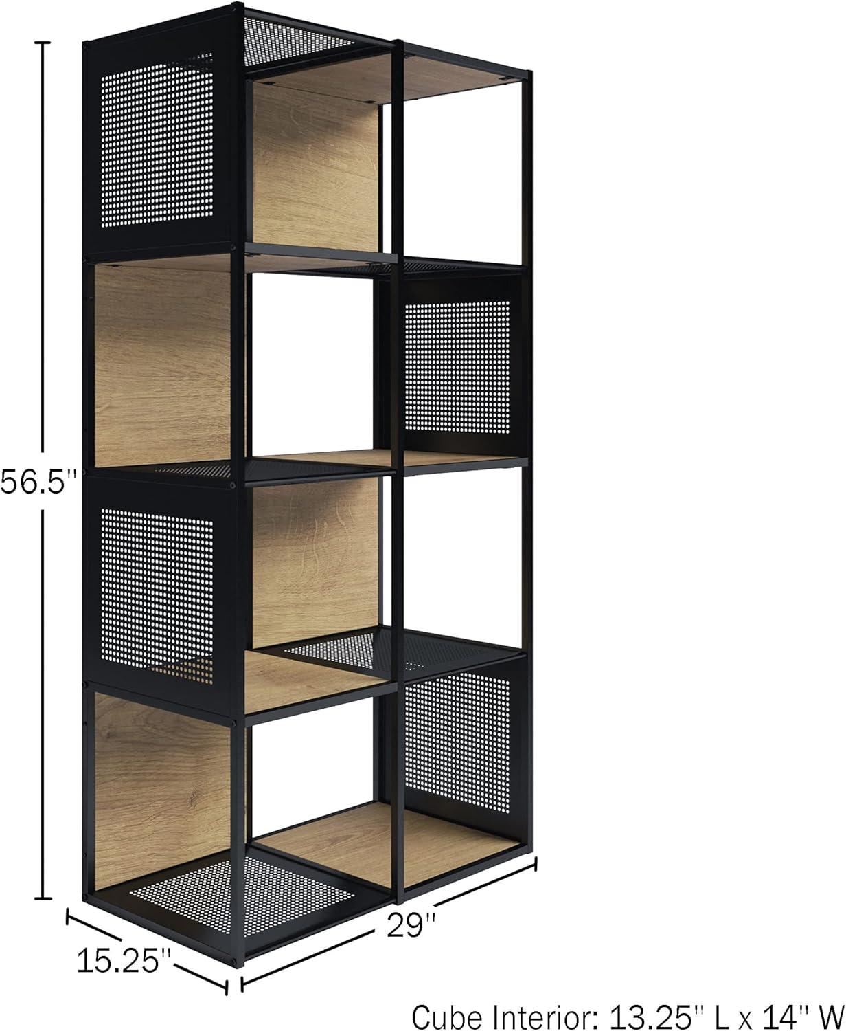 imageLavish Home Cube Storage Organizer IndustrialStyle Wood and Metal Shelving Unit Freestanding Bookshelf for The Home or Office Oak and Black