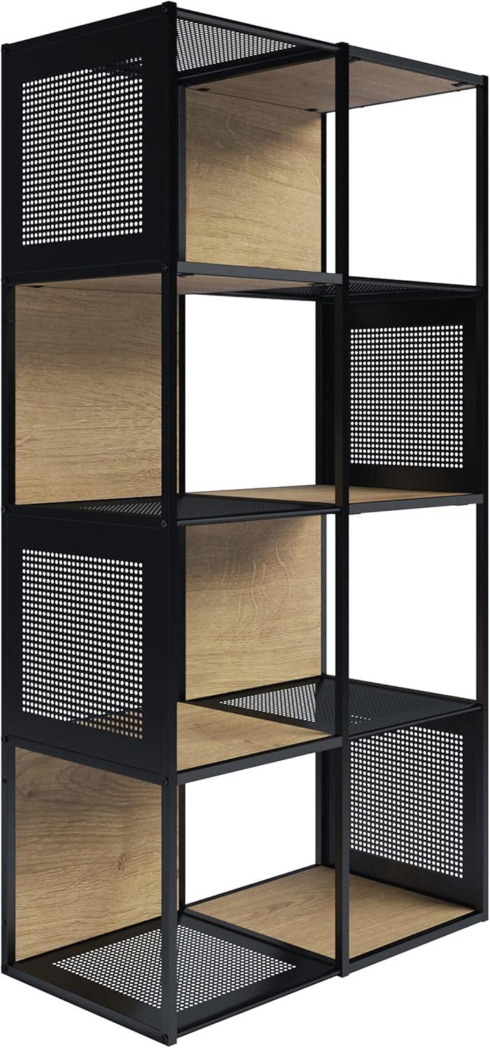 imageLavish Home Cube Storage Organizer IndustrialStyle Wood and Metal Shelving Unit Freestanding Bookshelf for The Home or Office Oak and Black