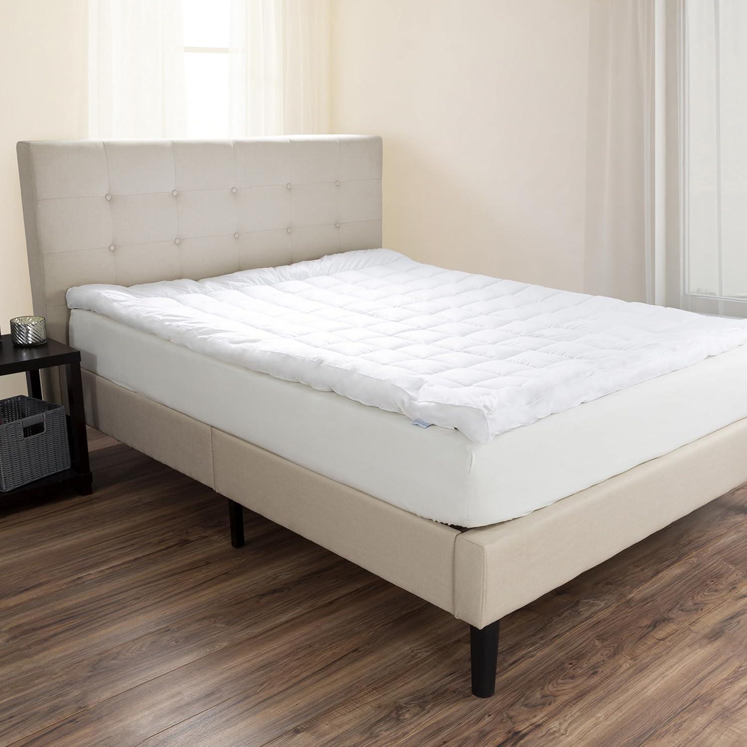 imageLavish Home Down Alternative Mattress Topper 233 Thread Count Hypoallergenic FiberFilled Twin Pad for Protection Cushion and Support WhiteWhite