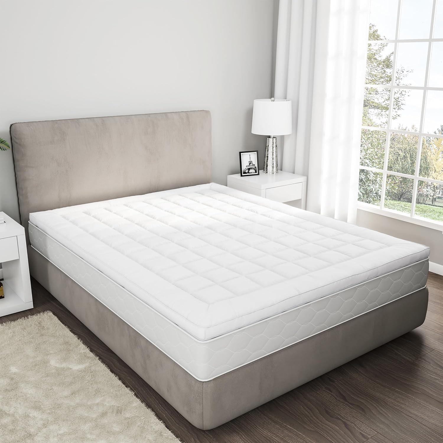 imageLavish Home Down Alternative Mattress Topper 233 Thread Count Hypoallergenic FiberFilled Twin Pad for Protection Cushion and Support WhiteWhite