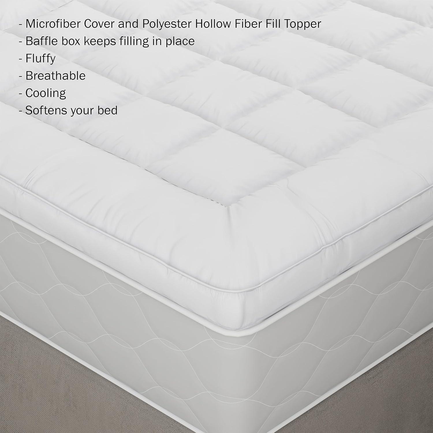 imageLavish Home Down Alternative Mattress Topper 233 Thread Count Hypoallergenic FiberFilled Twin Pad for Protection Cushion and Support WhiteWhite
