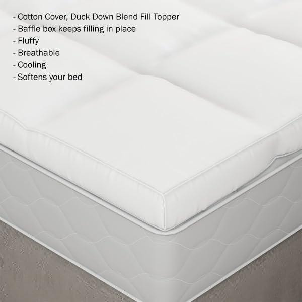 imageLavish Home Down Mattress Topper Queen 4Inch Duck and Goose Feather Bed with Cotton Mattress Topper Cover Plush Pillow Top for Cushion and Support WhiteWhite