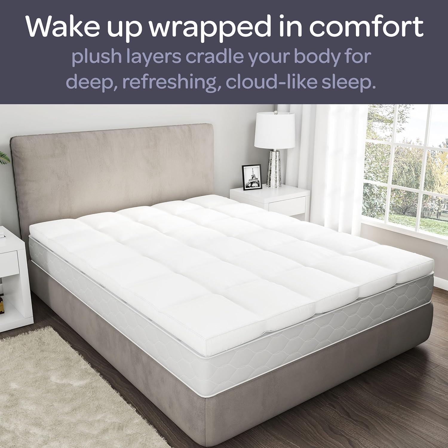 imageLavish Home Down Mattress Topper Queen 4Inch Duck and Goose Feather Bed with Cotton Mattress Topper Cover Plush Pillow Top for Cushion and Support WhiteWhite