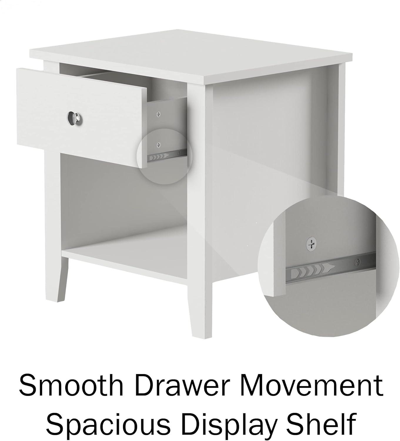 imageLavish Home End Tables Set of 2 Bedside Tables with Drawer and Storage Shelf Traditional Night Stands for Bedrooms or Living Room White